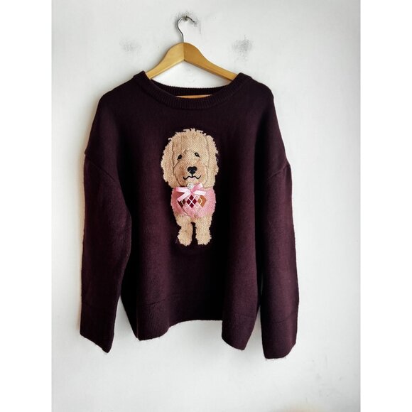 Maeve Anthropologie 3D Dog Pullover Sweater Maroon Brown XL - Picture 4 of 4